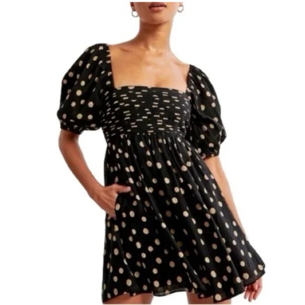 NWT Abercrombie Emerson Polka Dot Puff Sleeve Mini Dress XSMALL Petite